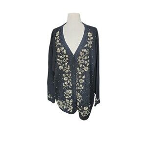 Victoria Jones Gold Embroidered  Cardigan Sweater Womens 3X Black Art To Wear
